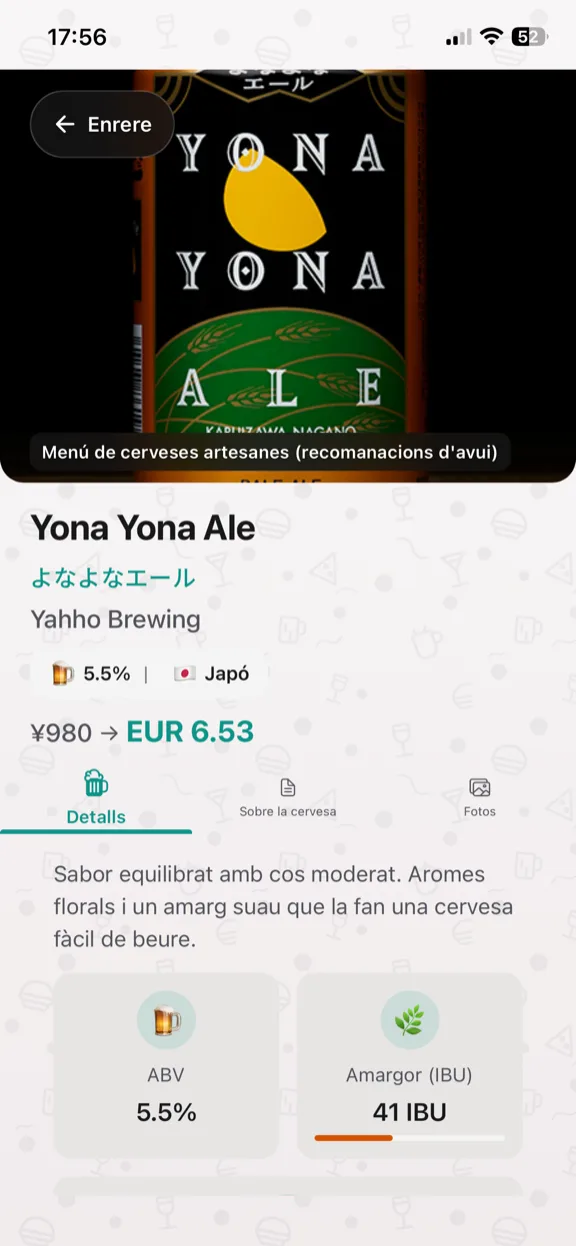 ScanYum Mode Cervesa — llistes de tiradors, estils, ABV i detalls de cerveseries
