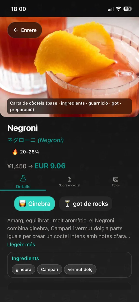 ScanYum Mode Còctel — ingredients, licor base, perfil de sabor