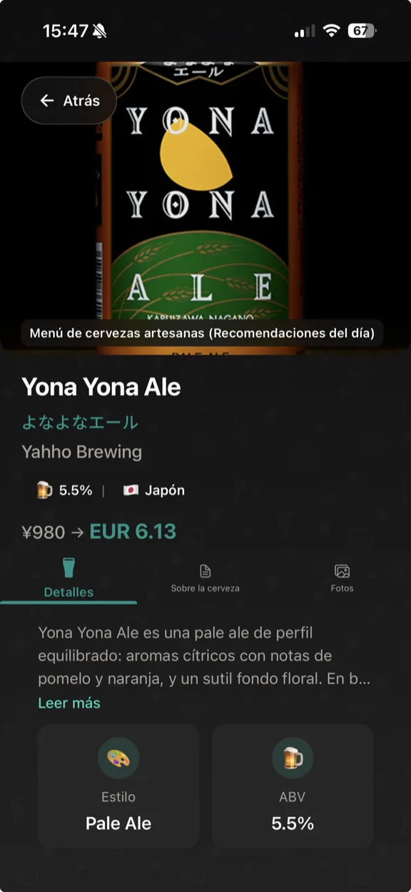 ScanYum Modo Cerveza — listas de grifo, estilos, ABV y detalles de cervecerías