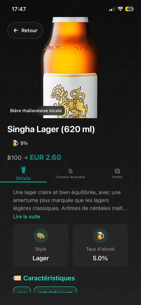 ScanYum Mode bière — listes de pression, styles, ABV et détails de la brasserie