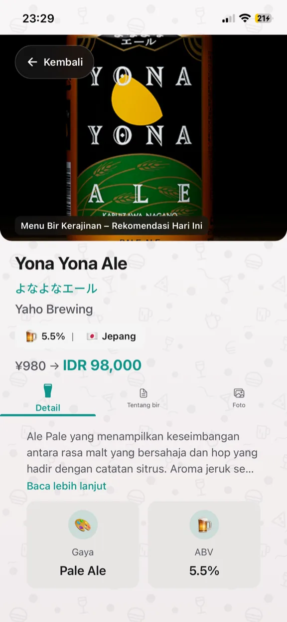 ScanYum Mode Bir — daftar bir, gaya, ABV, dan detail pabrik bir