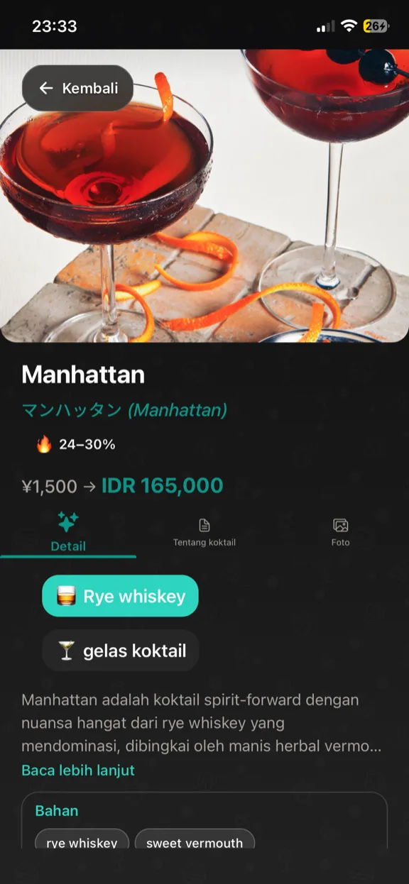 ScanYum Mode Koktail — bahan, spirit dasar, profil rasa