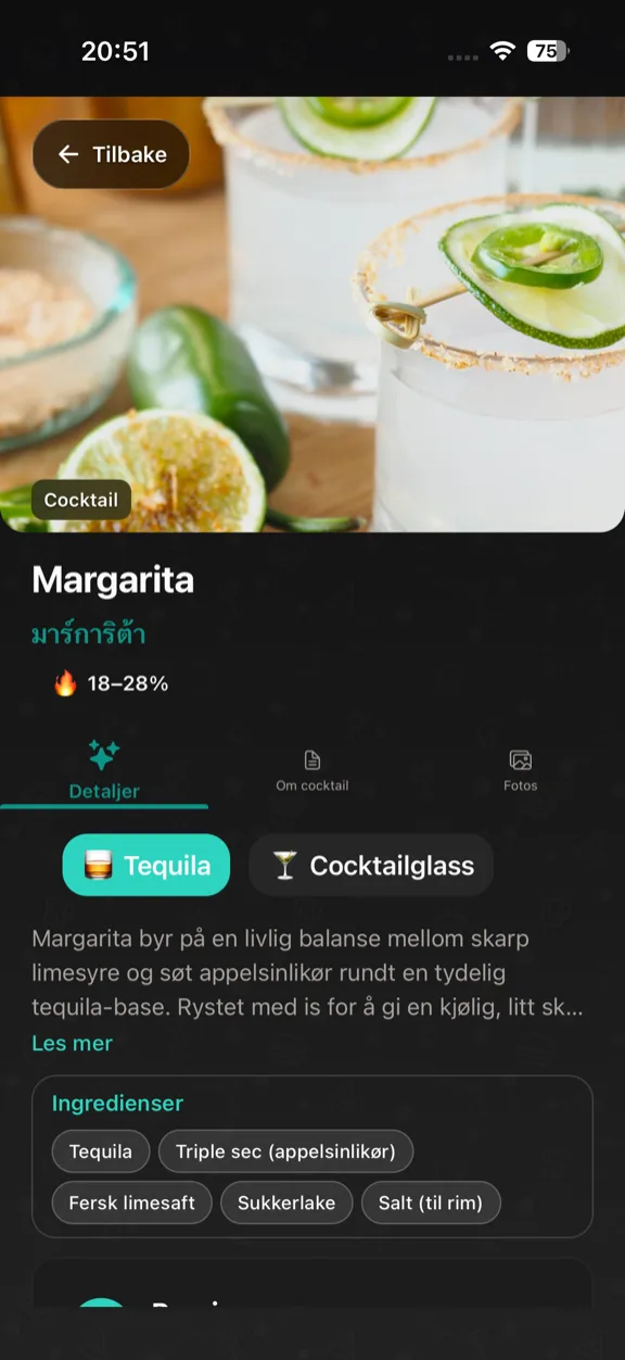 ScanYum Cocktailmodus — ingredienser, basissprit, smaksprofil