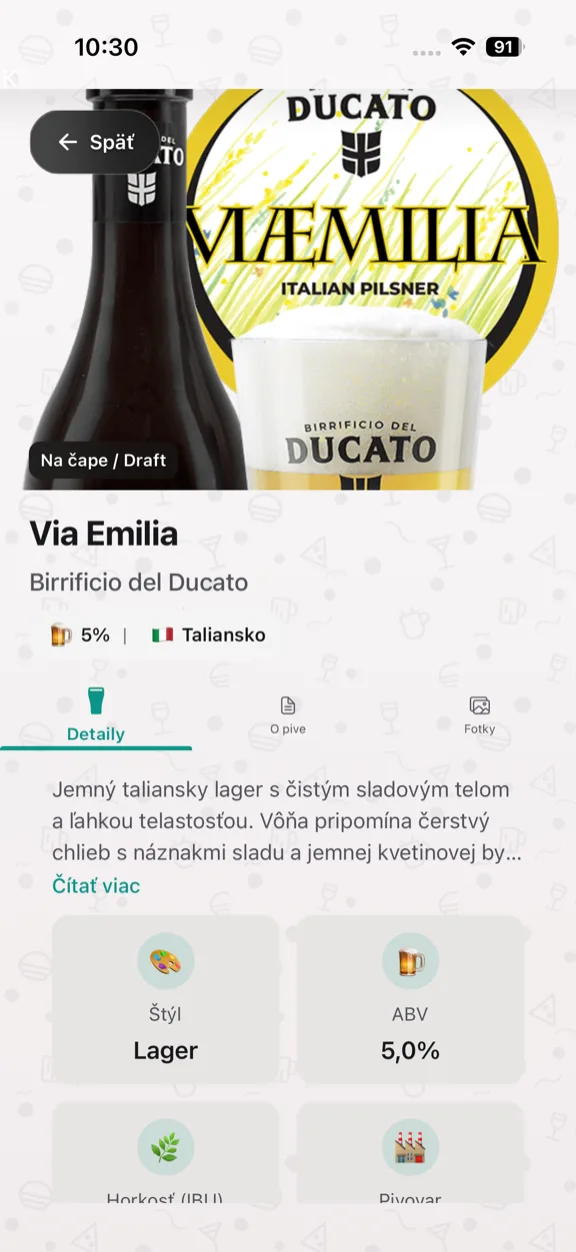 ScanYum Pivný režim — ponuky pív, štýly, ABV a detaily pivovaru