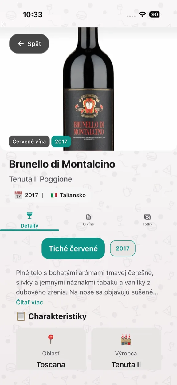 ScanYum Vínny režim — ročník, odrody hrozna, degustačné poznámky