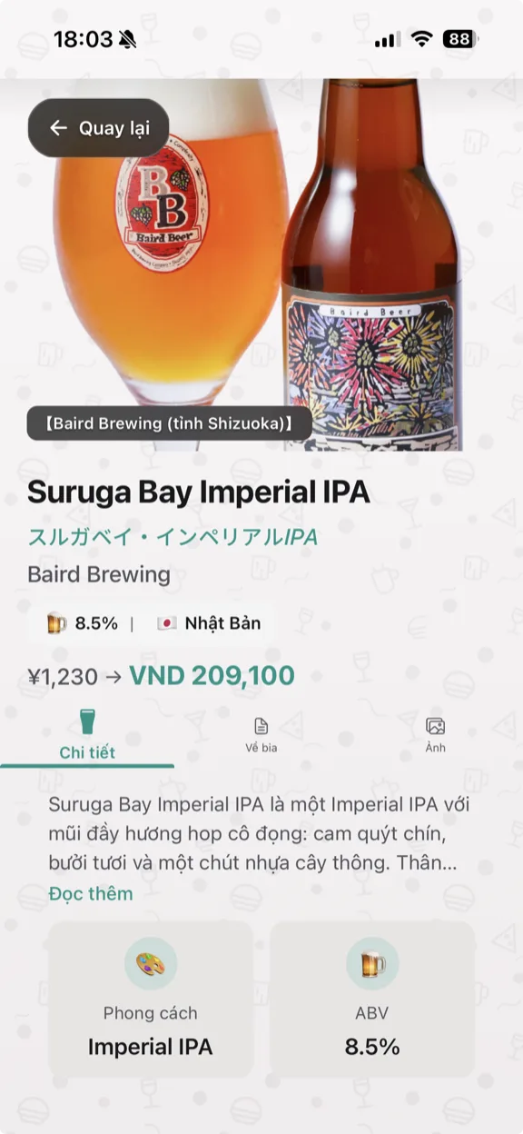 ScanYum Chế Độ Bia — danh sách bia, phong cách, ABV và thông tin nhà máy bia