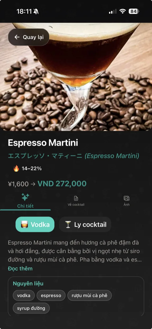 ScanYum Chế Độ Cocktail — thành phần, rượu nền, hồ sơ hương vị